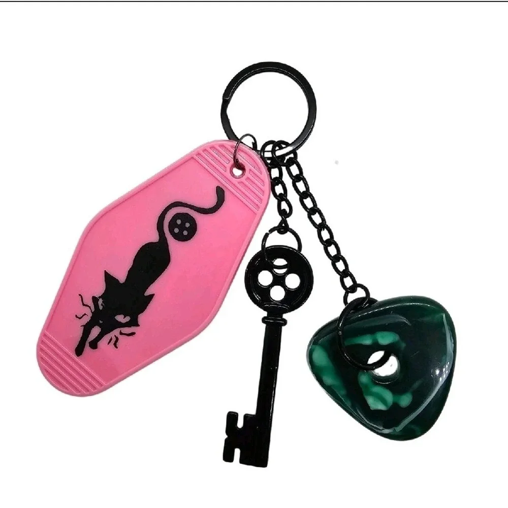 Coraline Inspired Keychain! Keys To The Pink Palace Apartments Tag Stone & Key